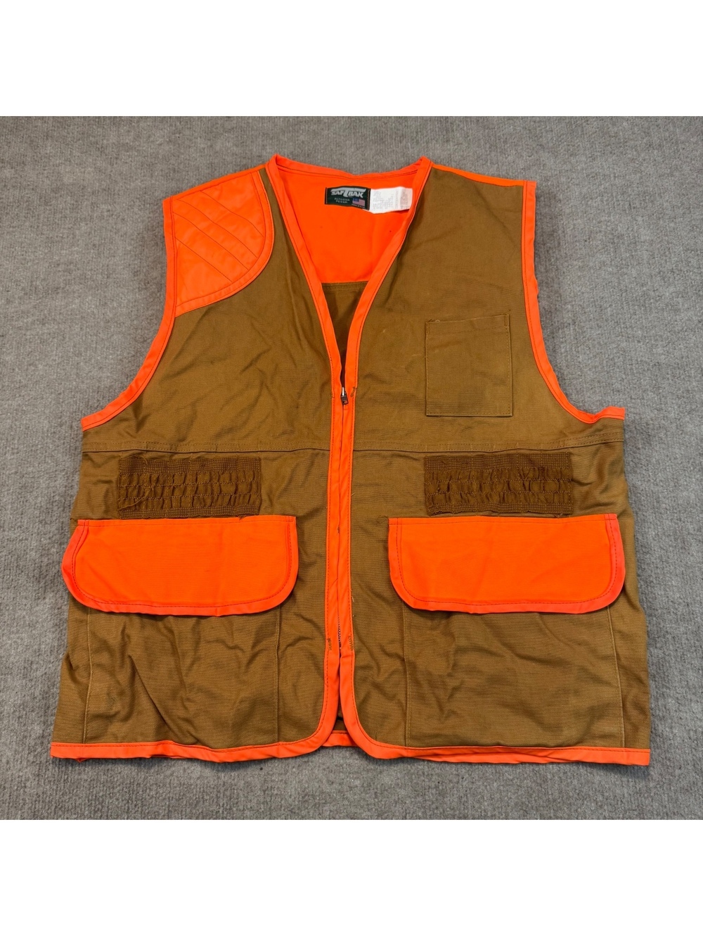 SafTbak Vintage Hunting Shooting Field Vest Duck Canvas Blaze Orange Size Large